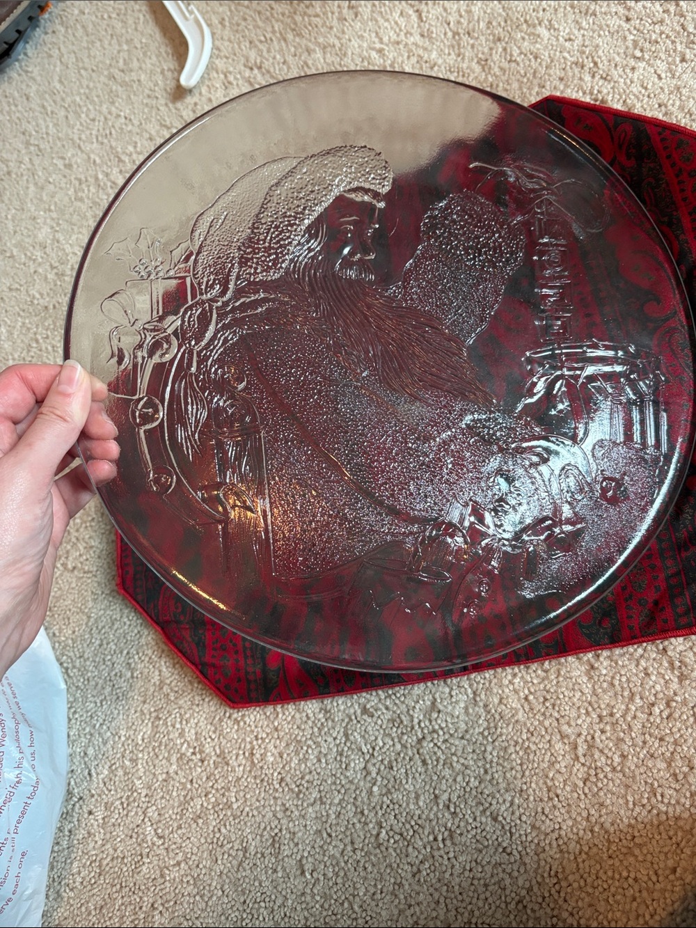 Glass Decorative Santa Glass Plate - Clear